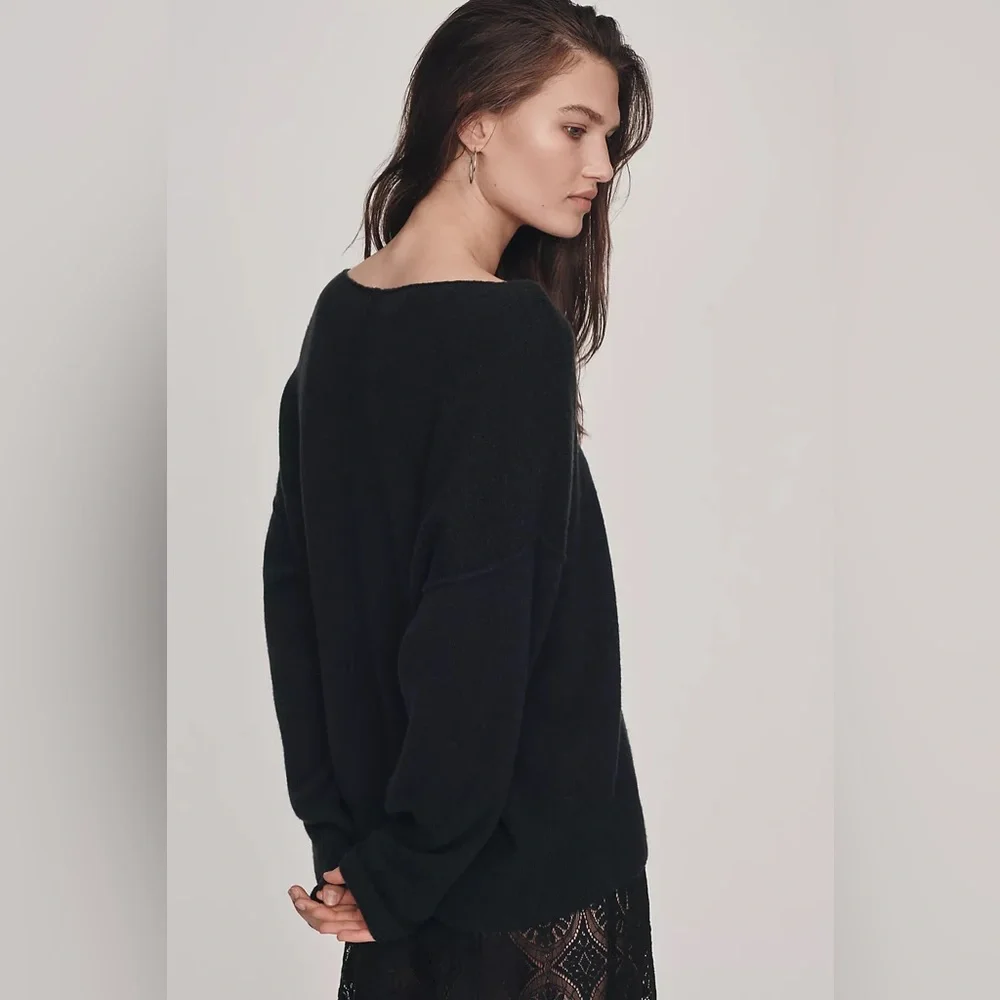 NWT! Anthropologie Haley Boat-Neck Wool Blend Sweater in Black - Size Small 🎆